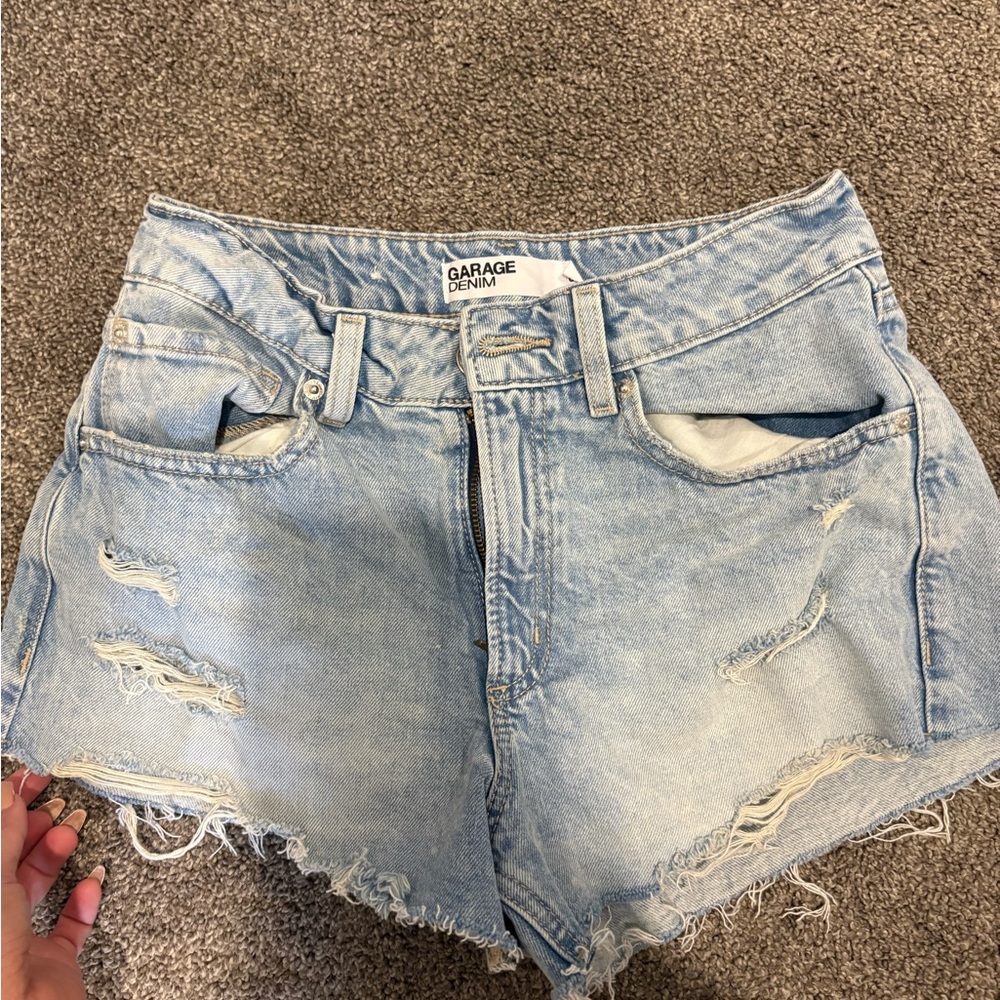 Garage Blue Jean Shorts Distressed High-Waisted